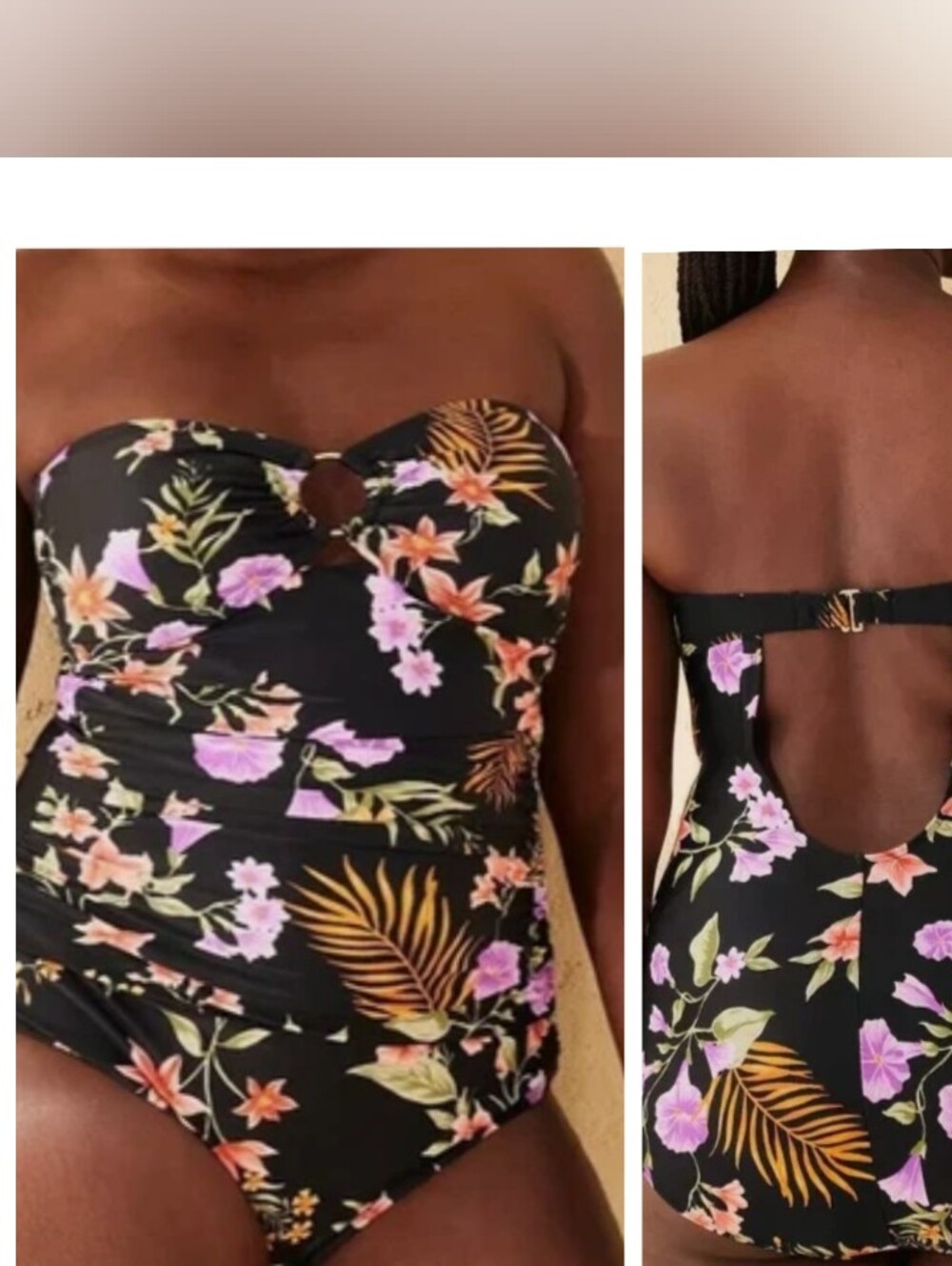 Shade & Shore Black Floral Strapless One-Piece Swimsuit